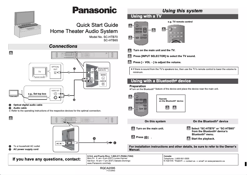 Page 1 de la notice Guide de démarrage rapide Panasonic SC-HTB70