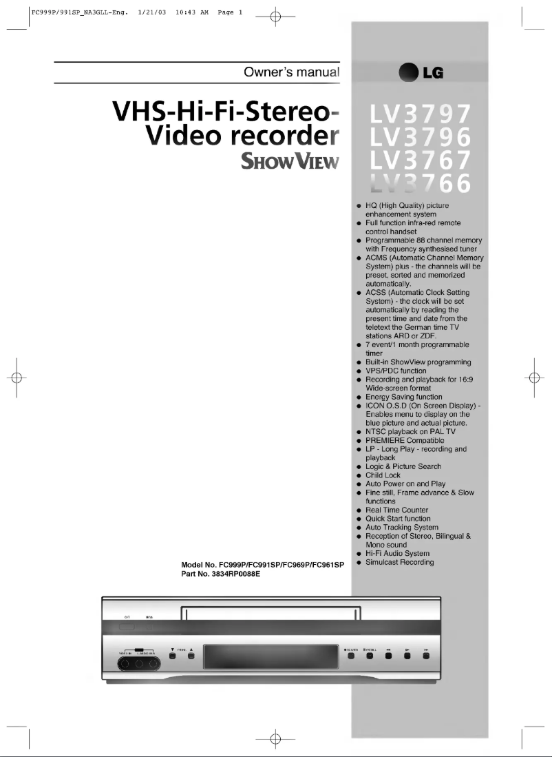 Page 1 de la notice Manuel utilisateur LG ShowView LV3767