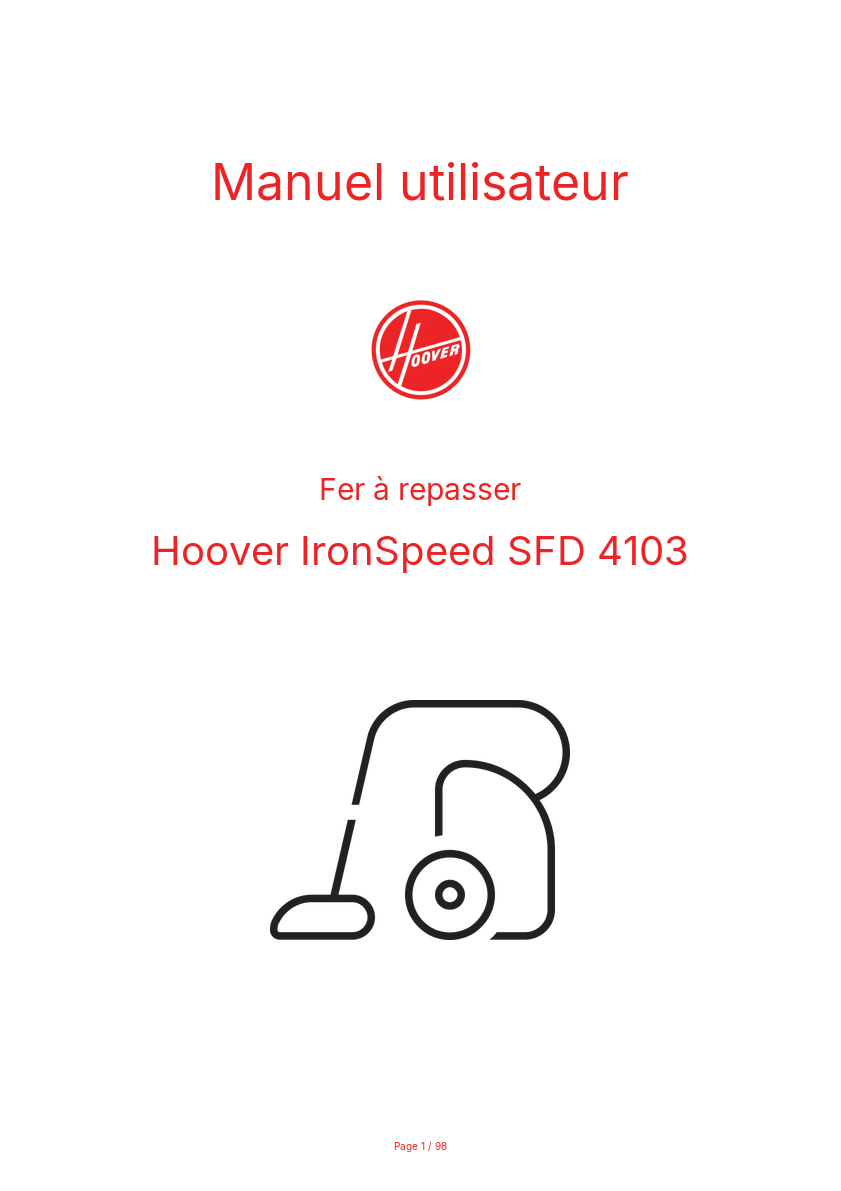 Page n°1 - Manuel utilisateur Hoover IronSpeed SFD 4103