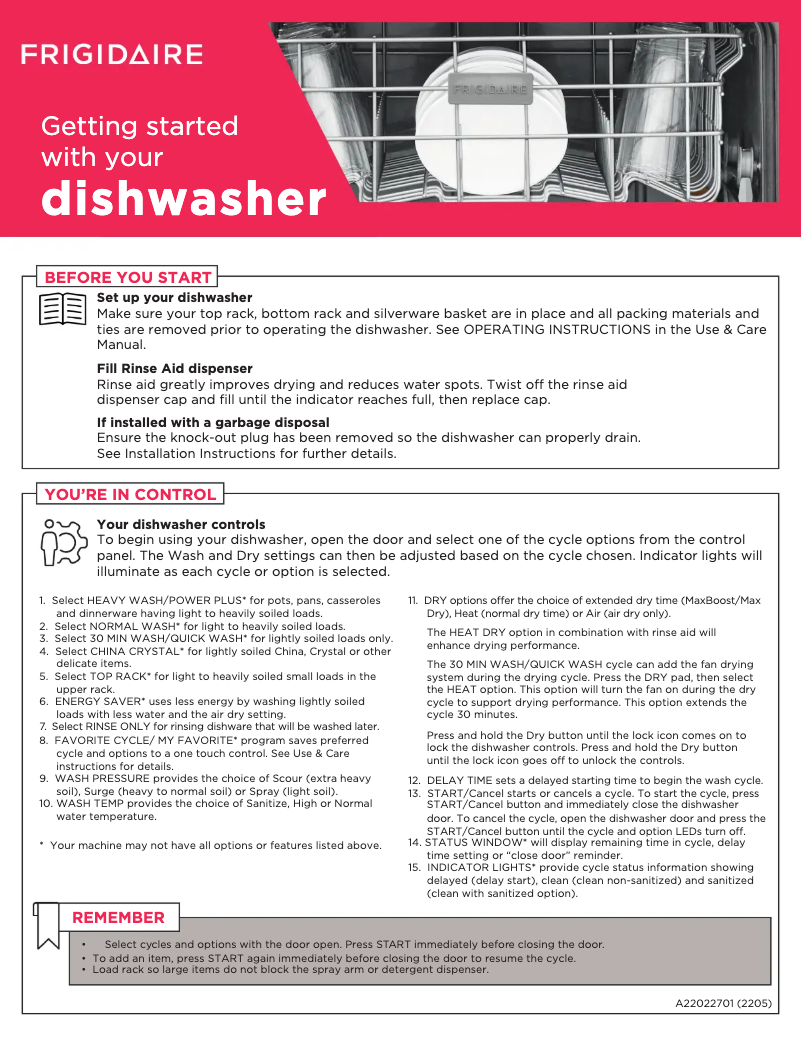 Page n°1 - Guide de démarrage rapide Frigidaire FDPH4316AS