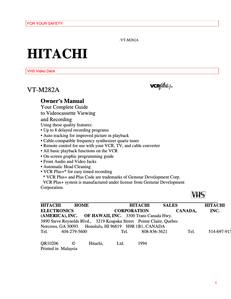 Imagen de la primera página del manual del dispositivo VT-M282A