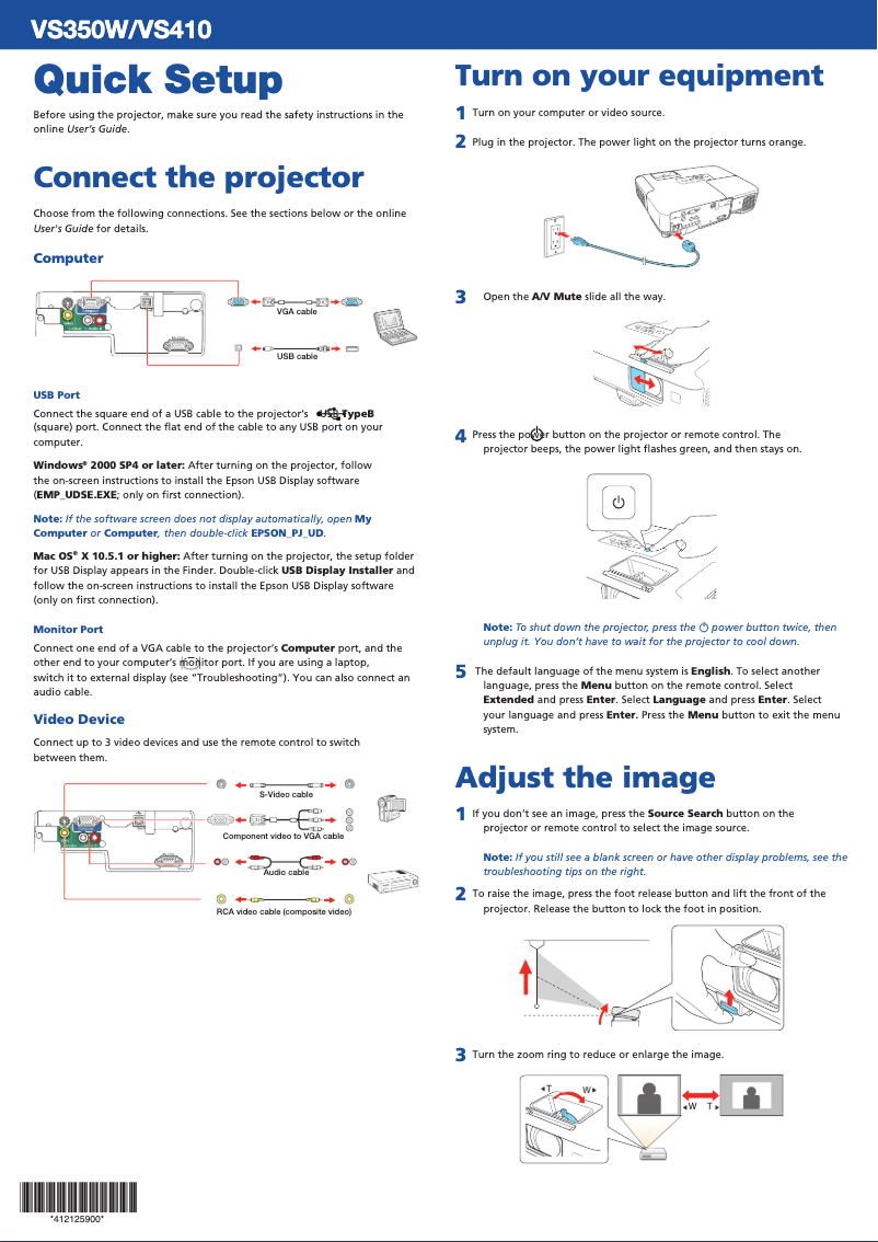 Imagen de la primera página del manual del dispositivo VS350W