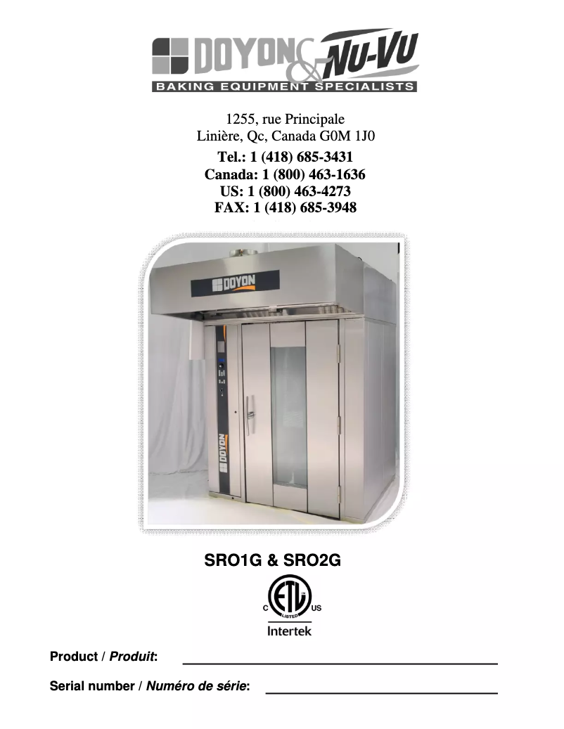 Page 1 de la notice Manuel utilisateur Doyon SRO1G