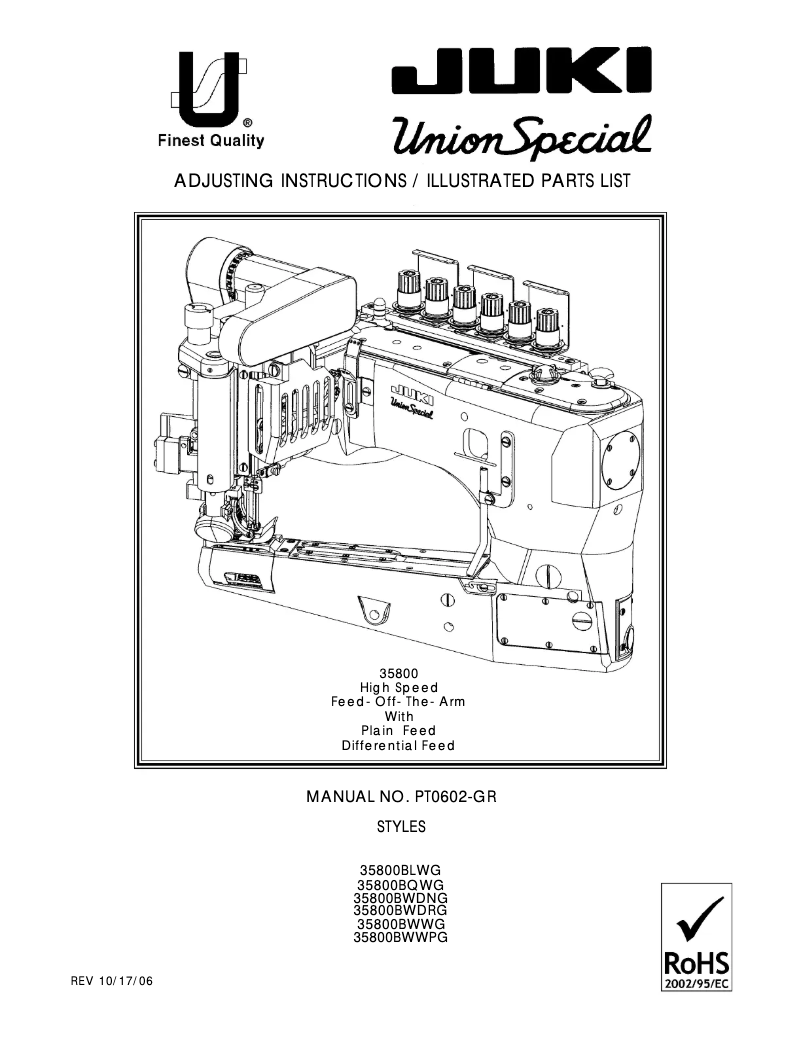 Page 1 de la notice Manuel utilisateur Union Special 35800BWWPG
