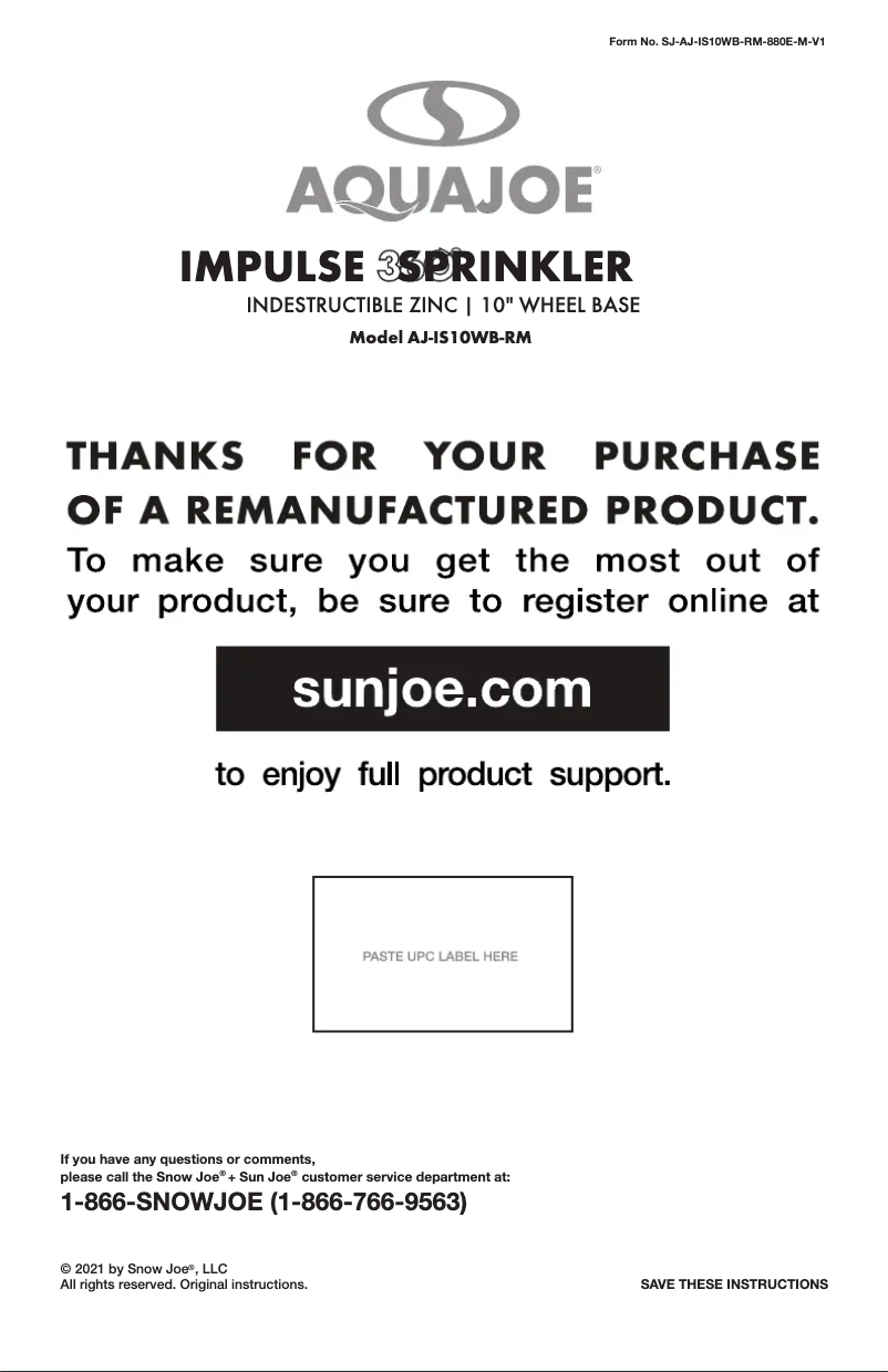 Page 1 de la notice Manuel utilisateur Aqua Joe AJ-IS10WB-RM