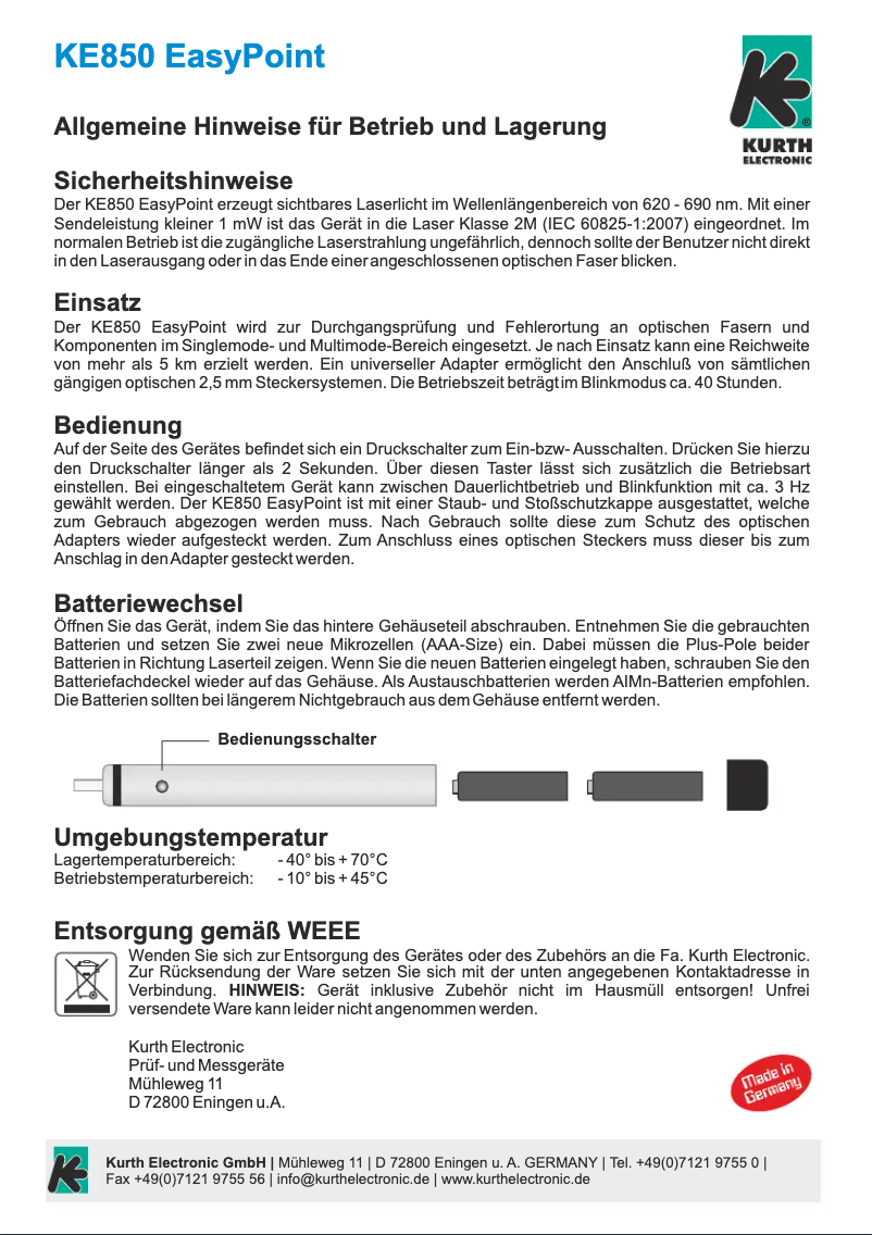 Page n°1 - Manuel utilisateur Kurth Electronic KE850