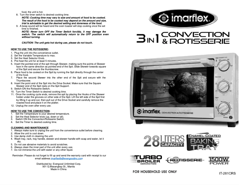 Image de la première page du manuel de l'appareil IT-281CRS