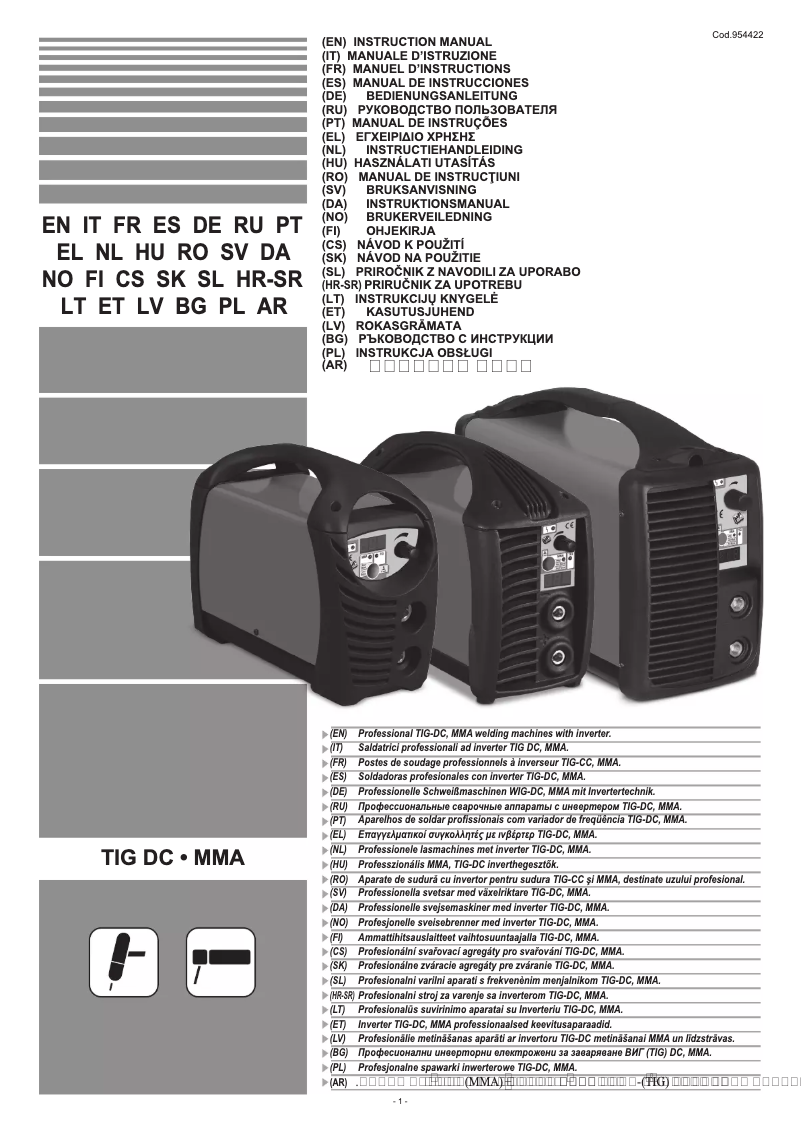 Page 1 de la notice Manuel utilisateur Telwin Force 170 954422