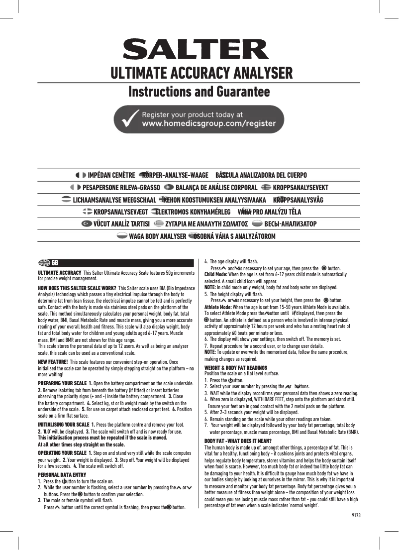 Page 1 de la notice Manuel utilisateur Salter 9173 WH3R