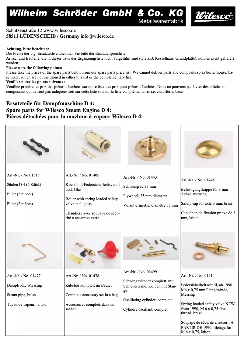 Page 1 de la notice Manuel utilisateur Wilesco D4