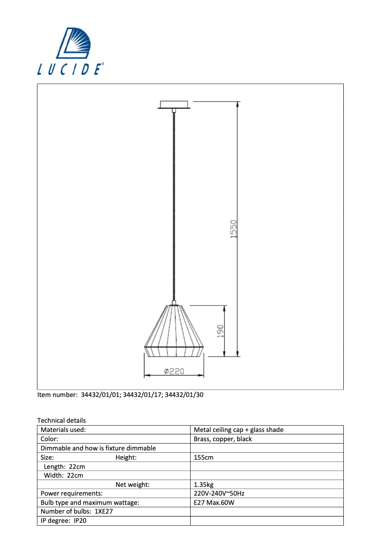Page 1 de la notice Manuel utilisateur Lucide Lyna 34432/01/30