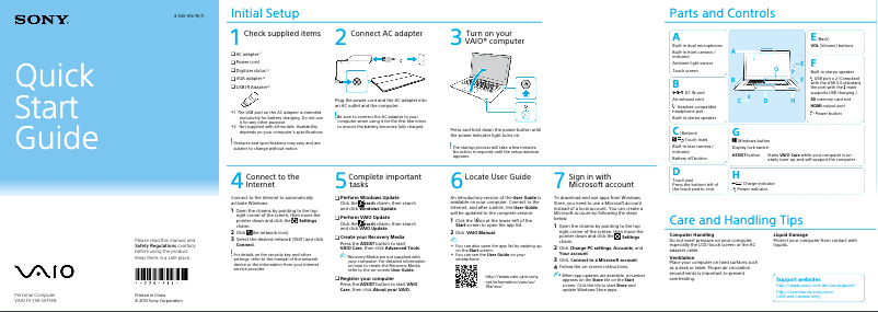 Image de la première page du manuel de l'appareil Vaio SVF13N290S