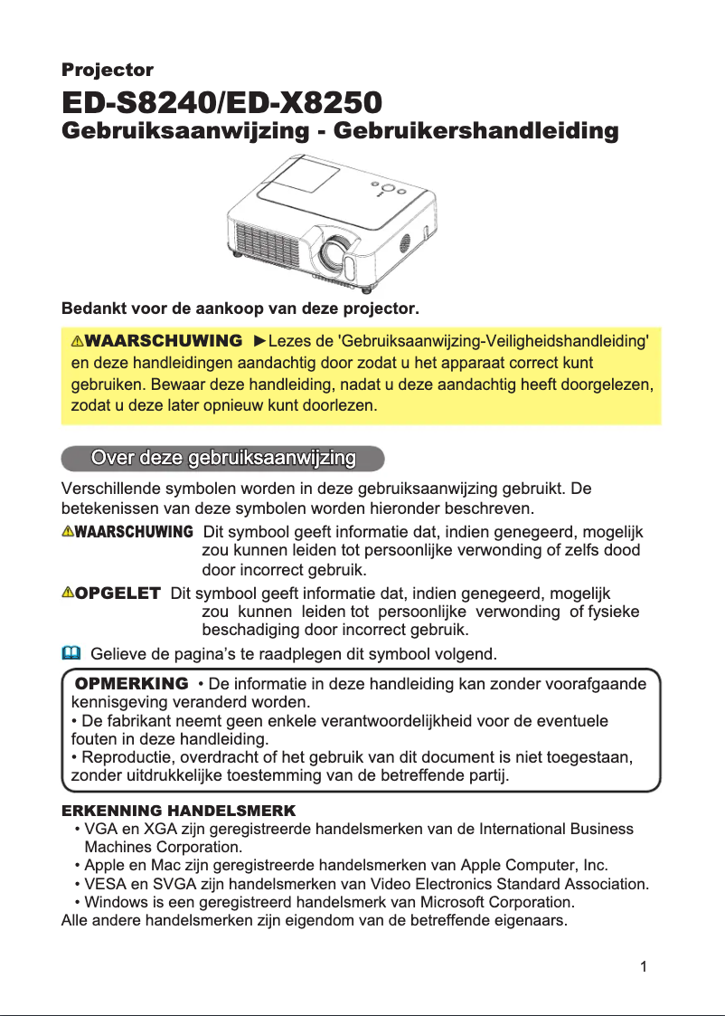 Page n°1 - Manuel utilisateur Hitachi ED-X8250