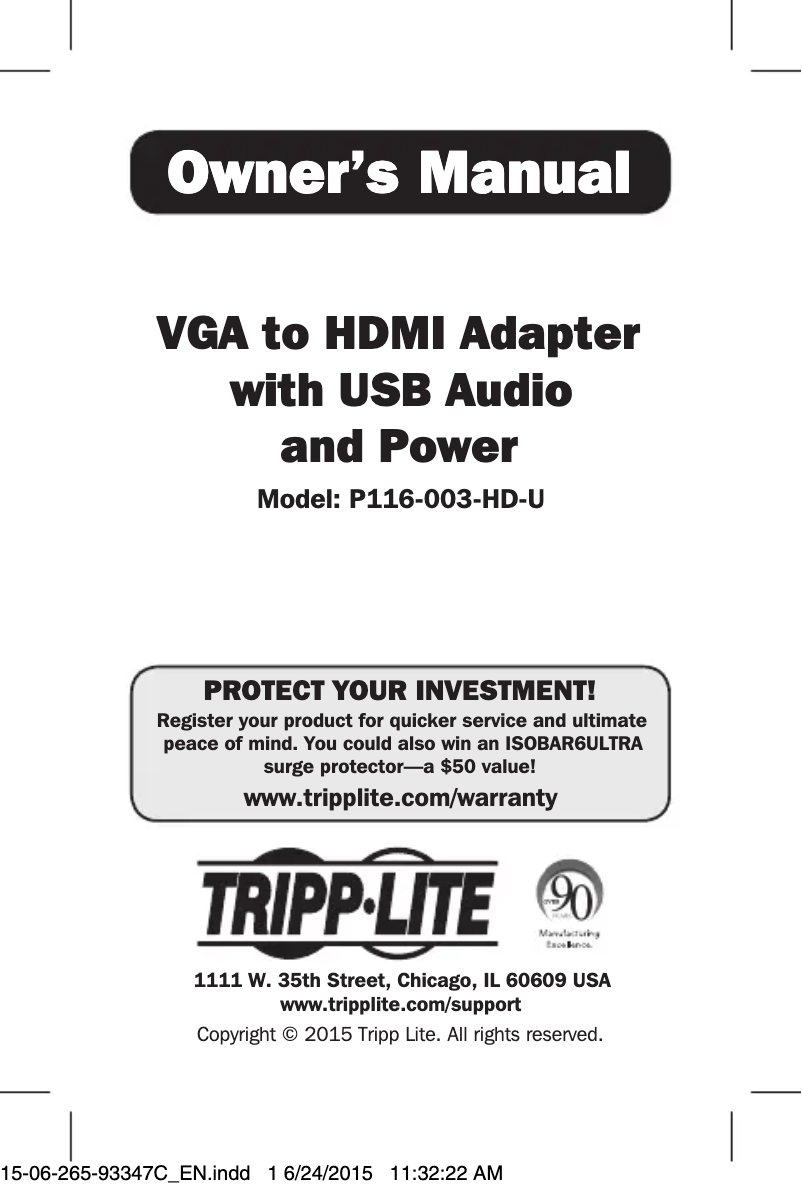 Page n°1 - Manuel utilisateur Tripp Lite P116-003-HD-U