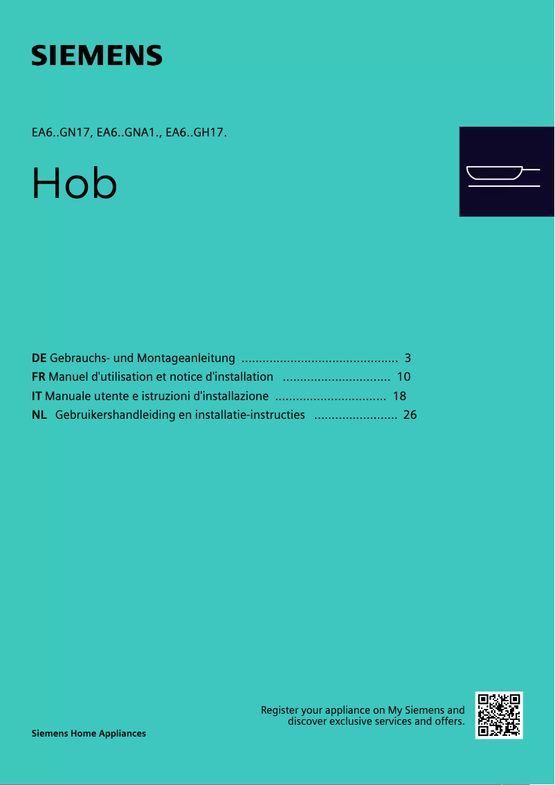 Page 1 de la notice Guide d'installation Siemens EA631GNA1E