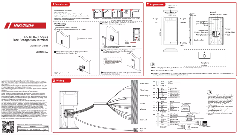 Page 1 de la notice Guide de démarrage rapide Hikvision DS-K1T673TDWX