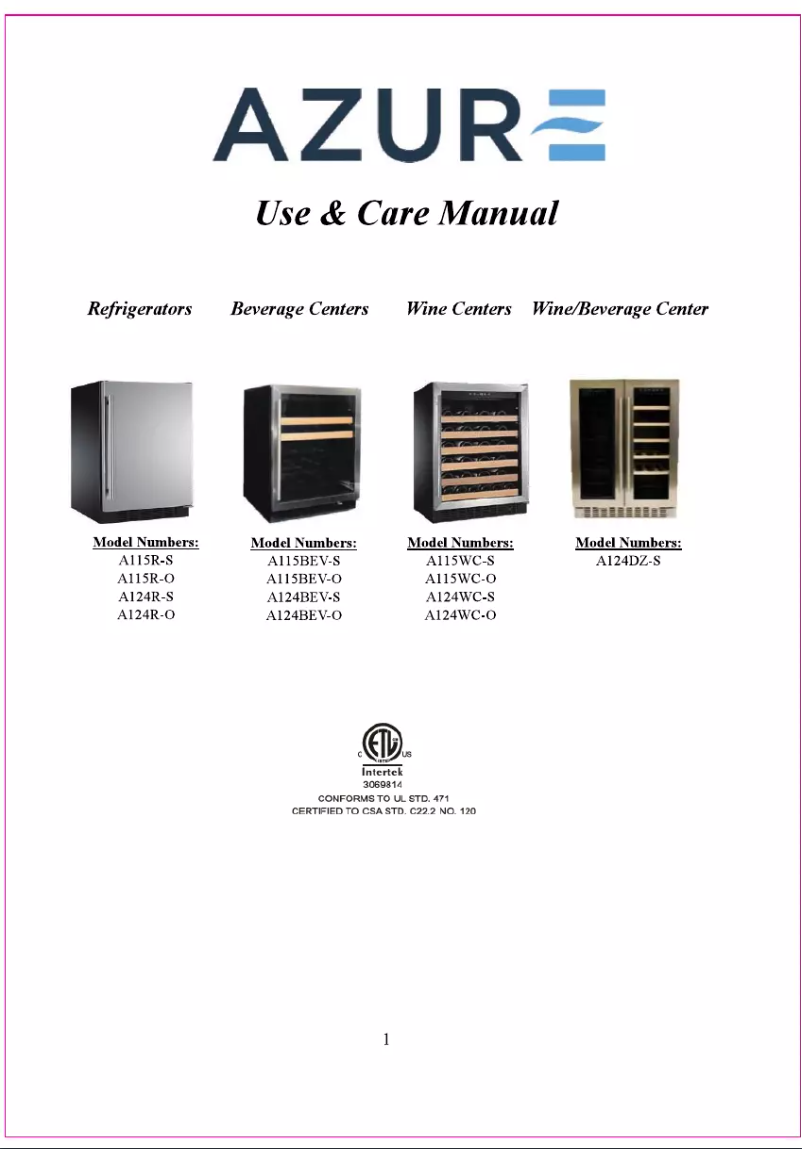 Page 1 de la notice Manuel d'utilisation et d'entretien Azure A124BEV-O