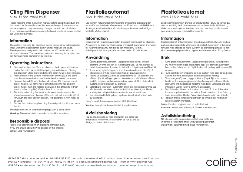 Page 1 de la notice Manuel utilisateur Coline PA-81