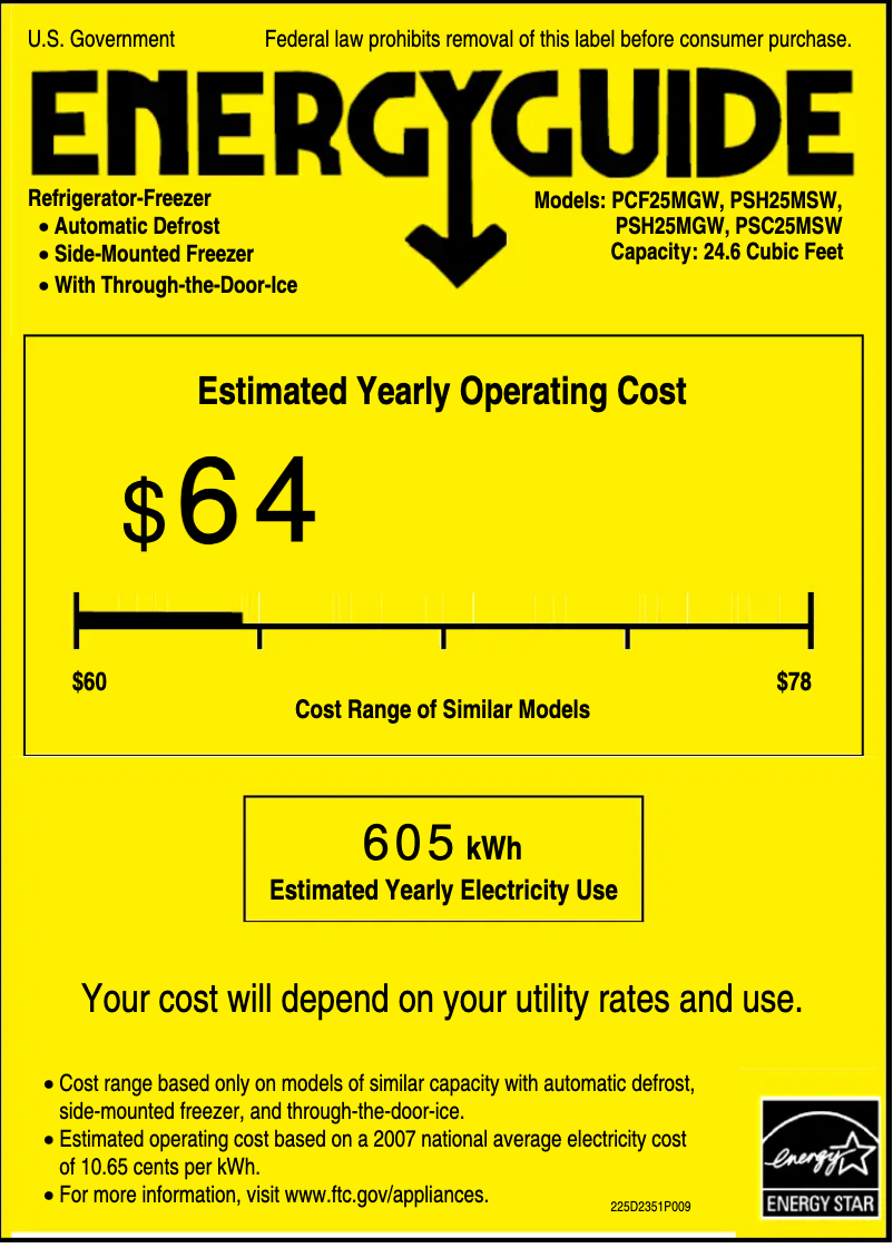 Page 1 de la notice Label énergétique GE Profile PCF25MGWCC