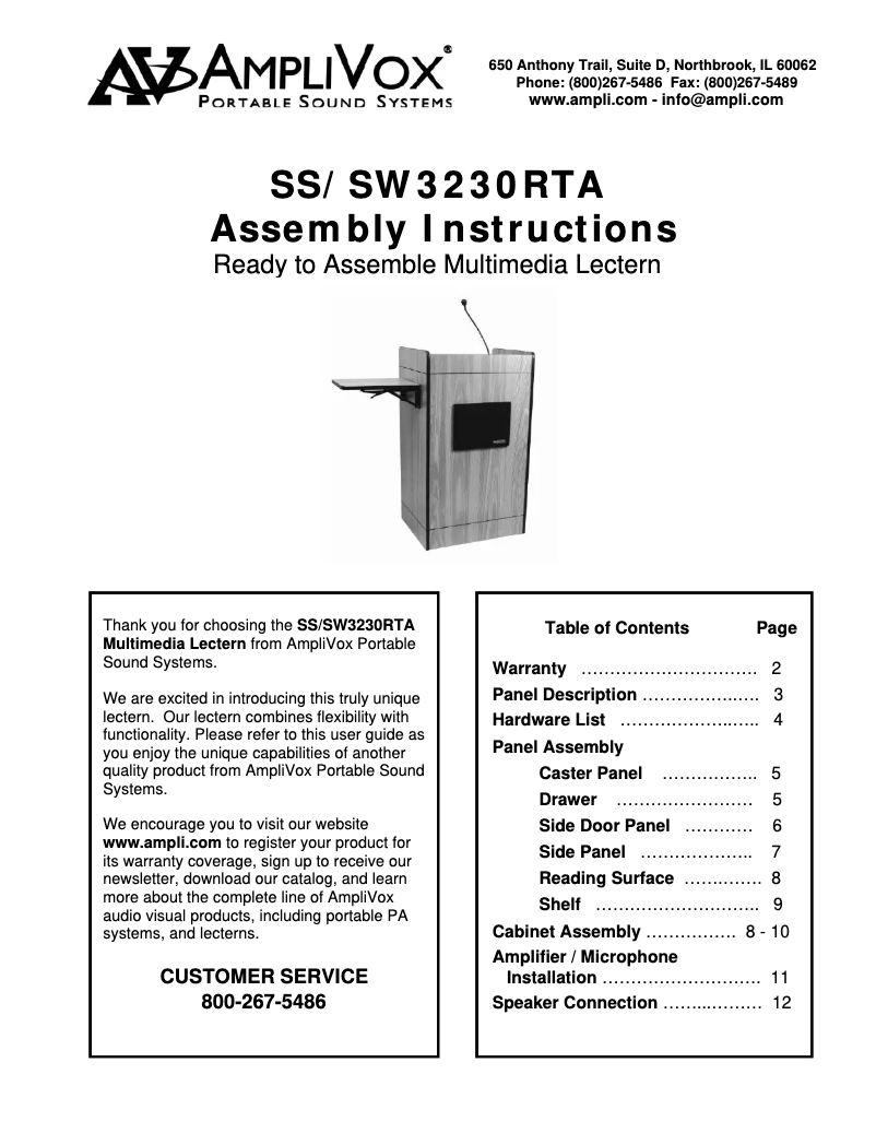 Page 1 de la notice Manuel utilisateur AmpliVox SW3230