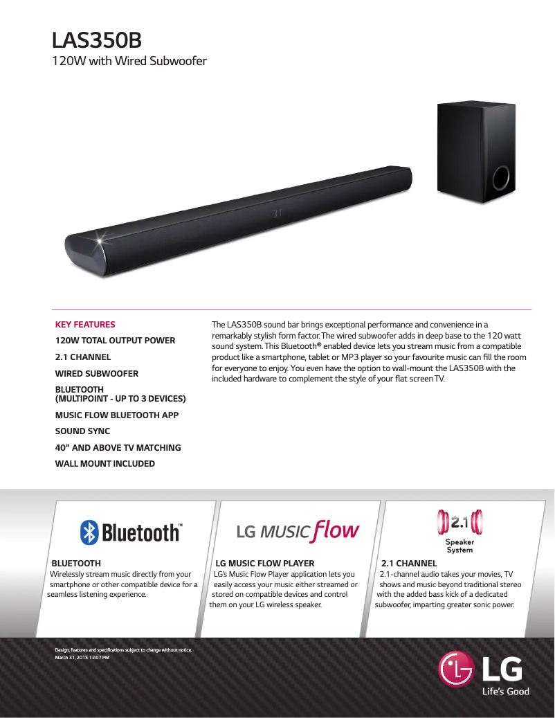 Página 1 del manual Ficha técnica LG LAS350B