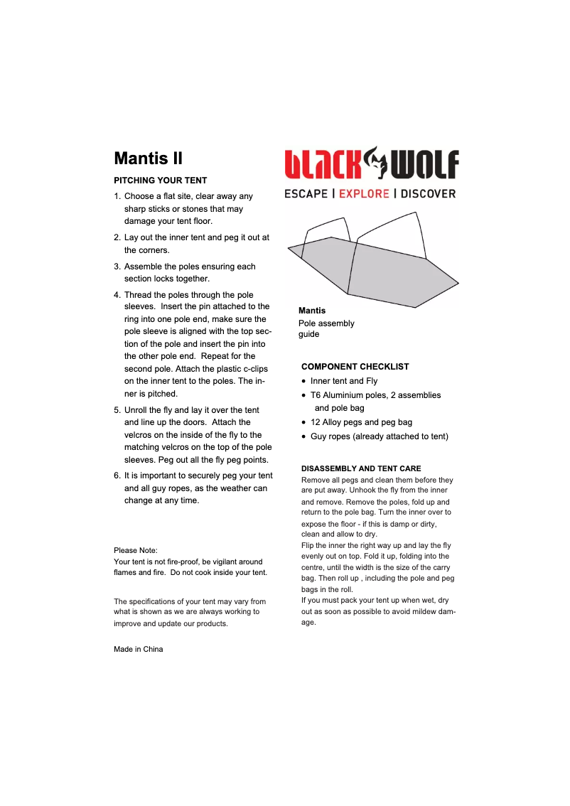 Página 1 del manual Manual de usuario Black Wolf Mantis Ultralight 2