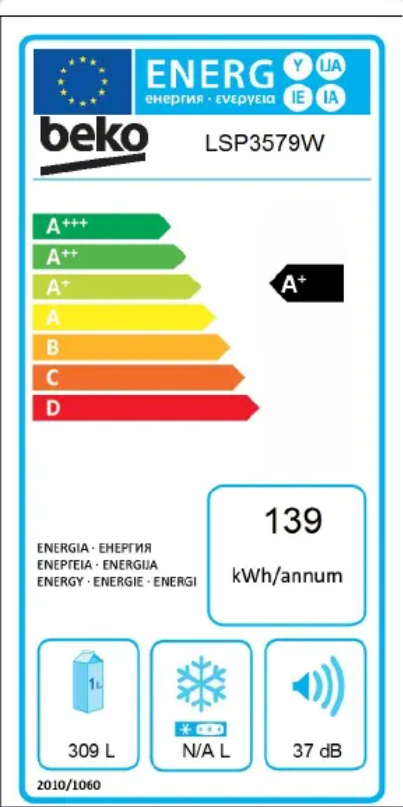 Page n°1 - Label énergétique Beko LSP3579