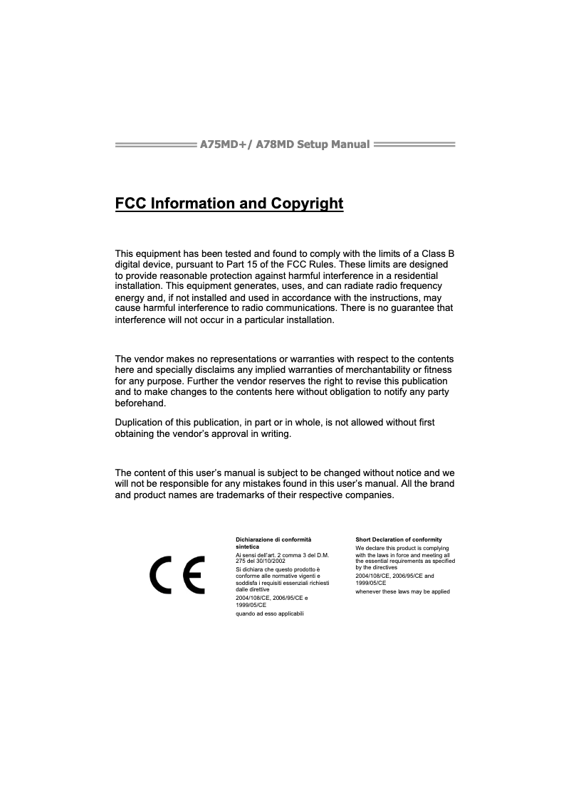 Page 1 de la notice Manuel utilisateur Biostar A78MD 6.0