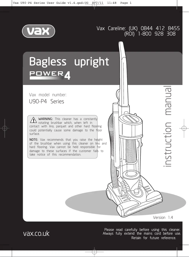 Page n°1 - Manuel utilisateur Vax Power 4 U91-P4