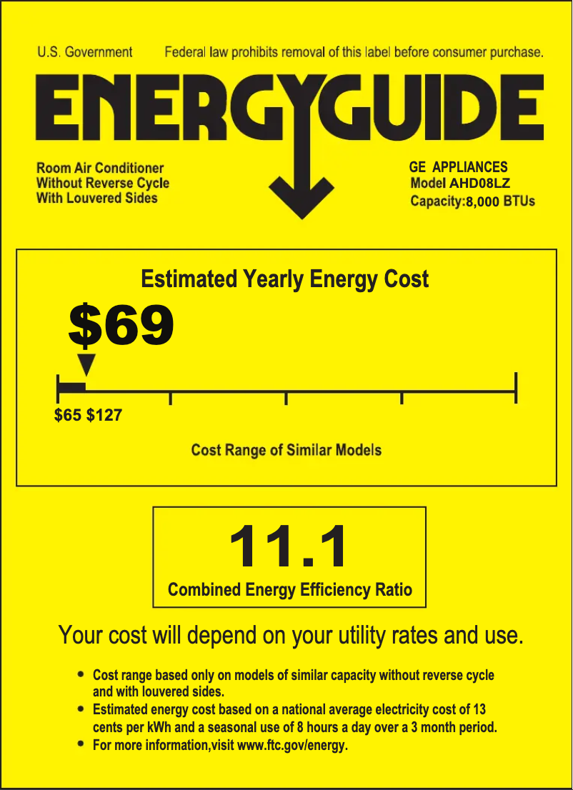 Página 1 del manual Etiqueta energética GE AHD08LZ
