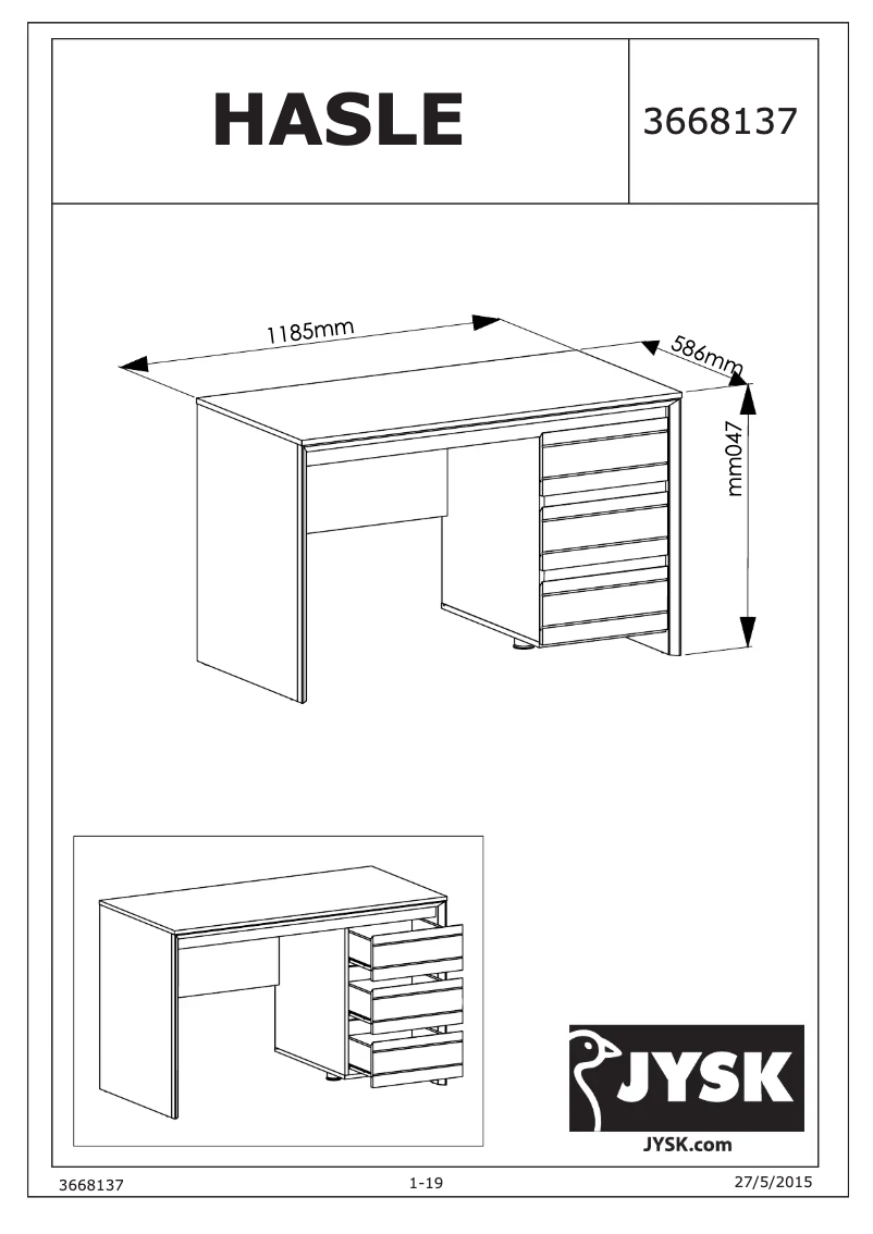 Page 1 de la notice Manuel utilisateur JYSK Hasle (119x74x59)