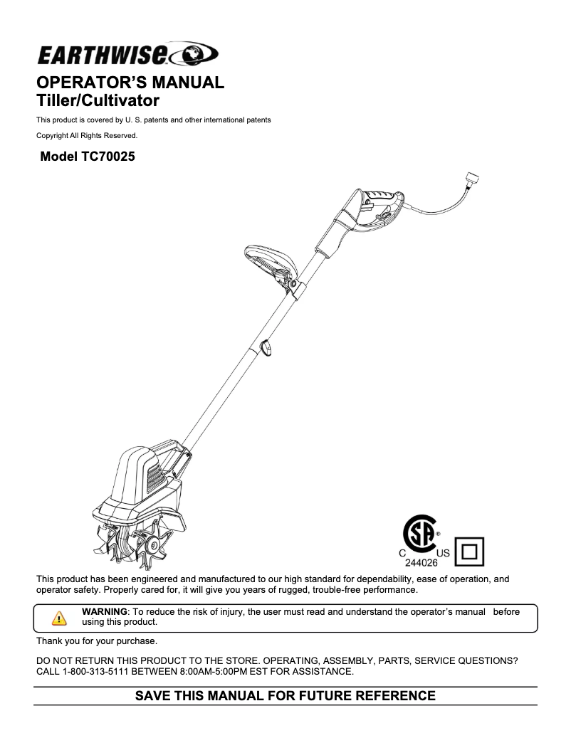 Page n°1 - Manuel utilisateur Earthwise TC70025