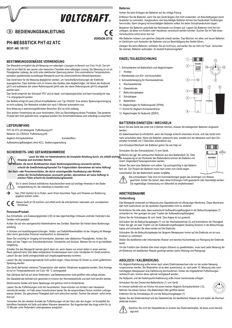 Page 1 de la notice Manuel utilisateur Voltcraft PHT-02 ATC