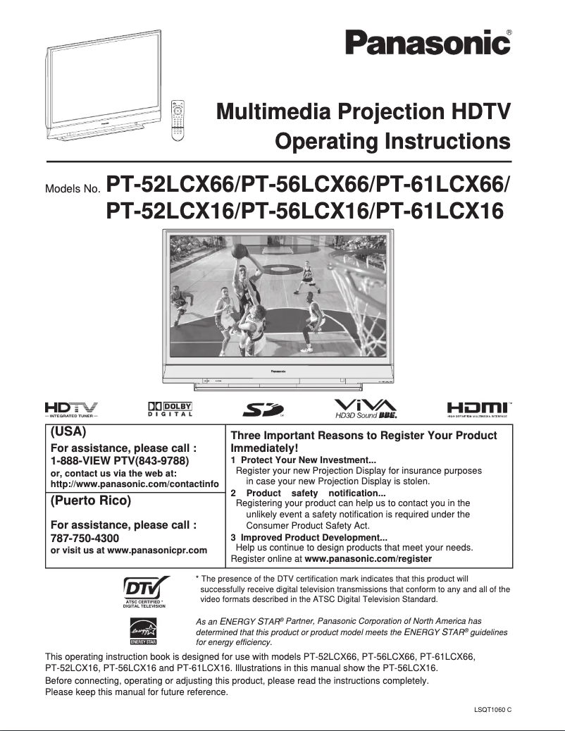 Page 1 de la notice Manuel utilisateur Panasonic PT-56LCX66