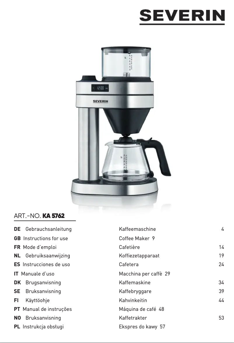 Page 1 de la notice Manuel utilisateur Severin KA 5762