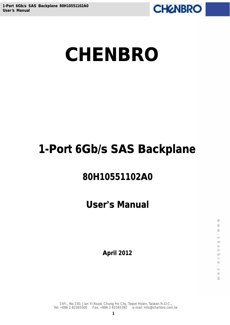 Page 1 de la notice Manuel utilisateur Chenbro Micom SK51102