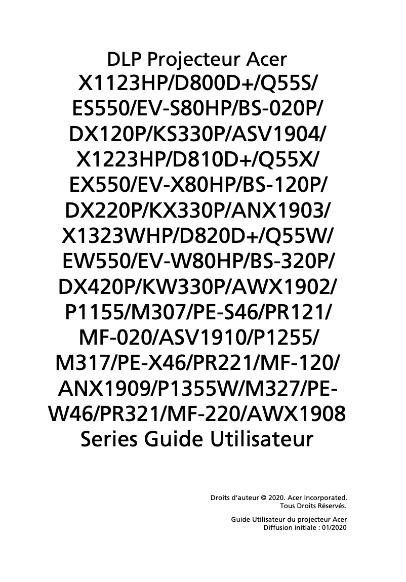 Page n°1 - Manuel utilisateur Acer X1223HP