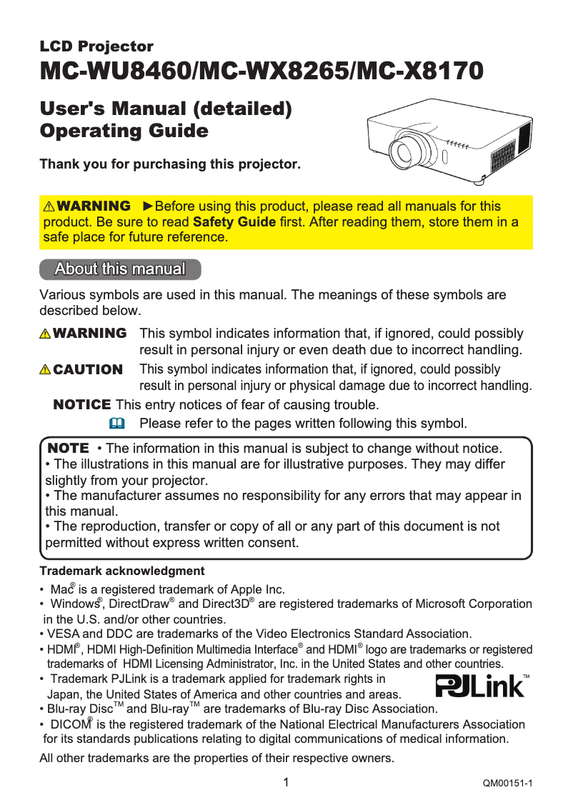 Image de la première page du manuel de l'appareil MC-WX8265
