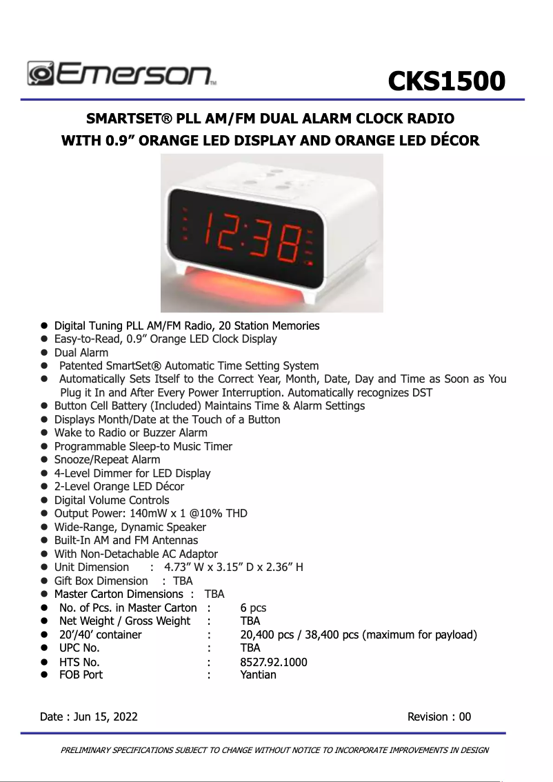 Page n°1 - Fiche technique Emerson CKS1500