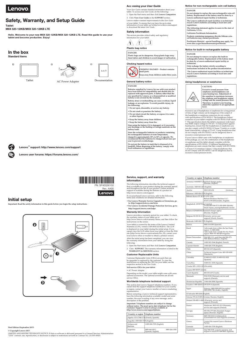 Page n°1 - Guide d'installation Lenovo Miix 520-12IKB
