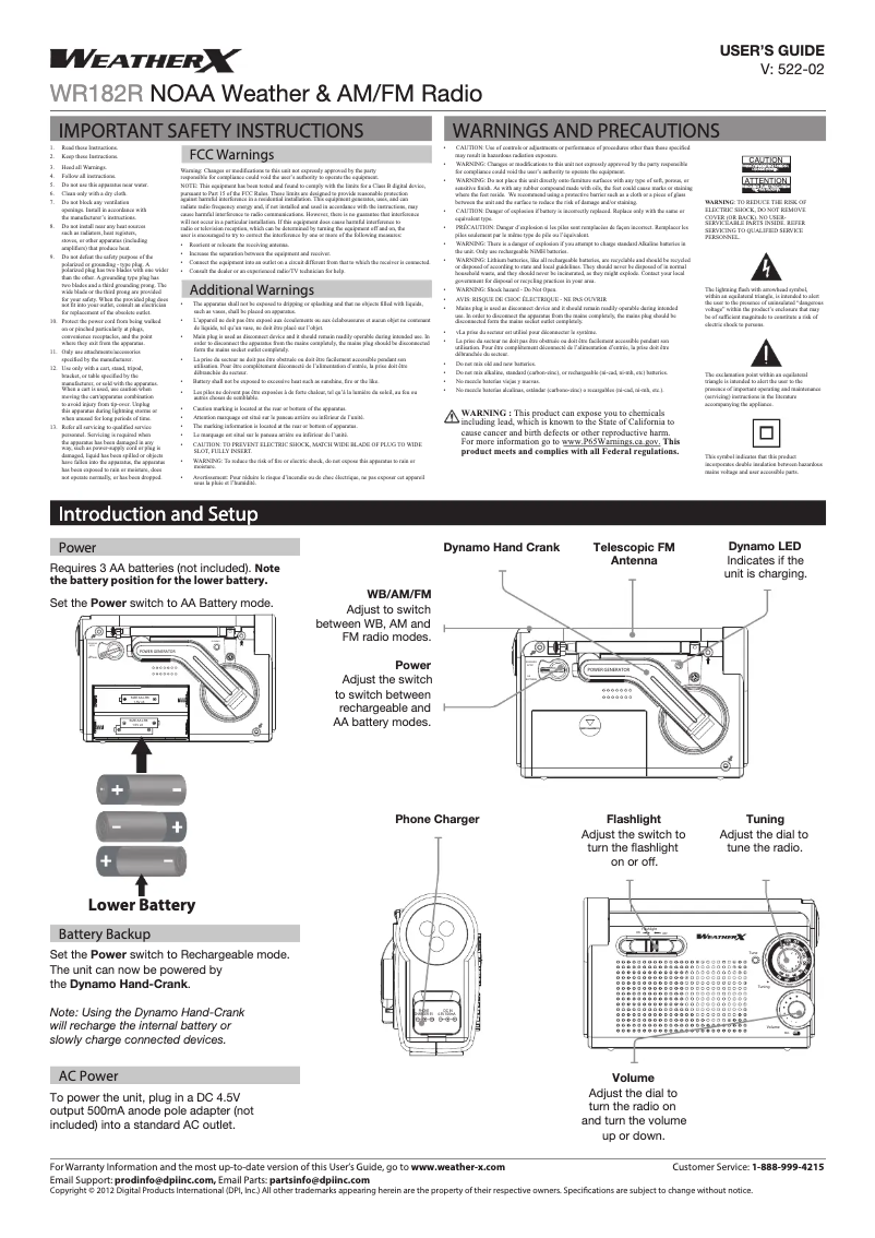 Page 1 de la notice Manuel utilisateur GPX WR182R