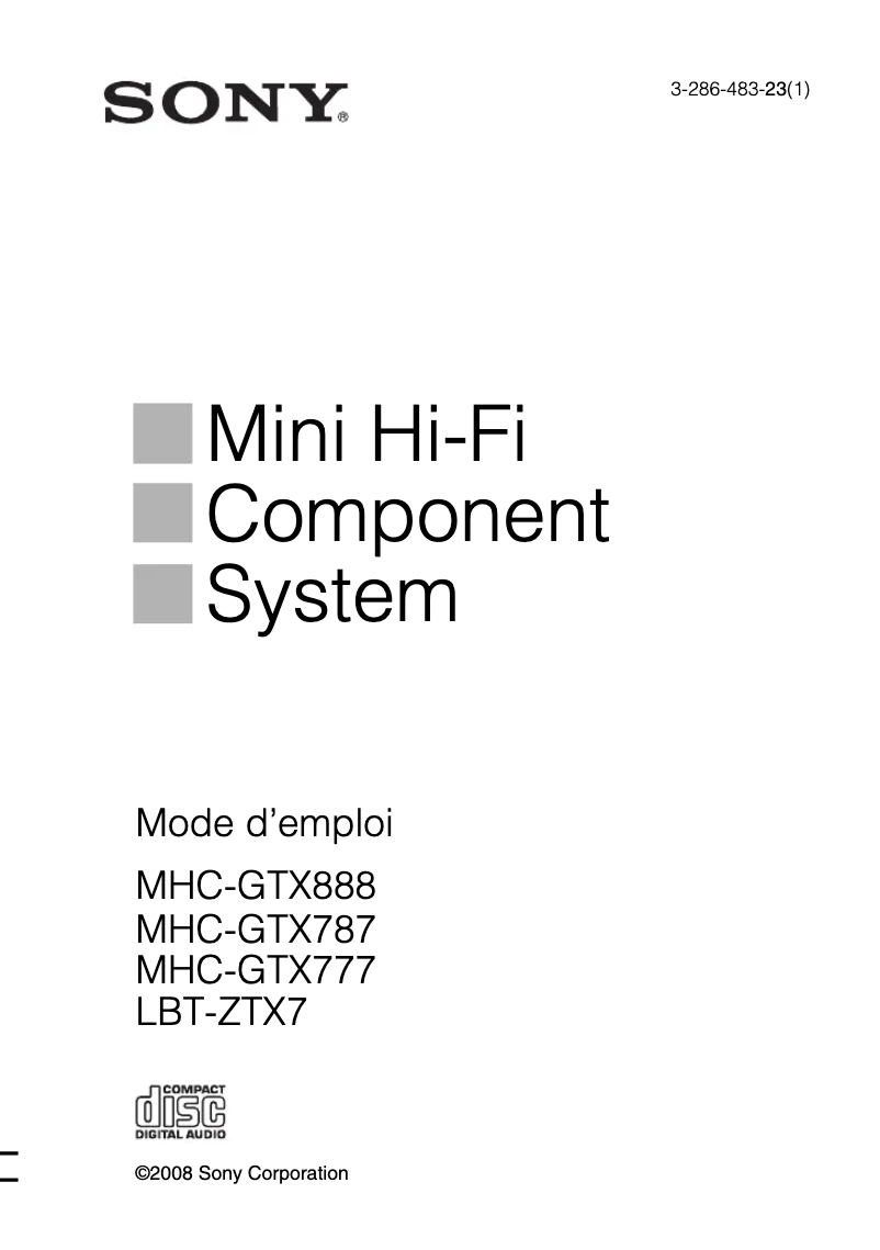 Page 1 de la notice Manuel utilisateur Sony MHC-GTX777