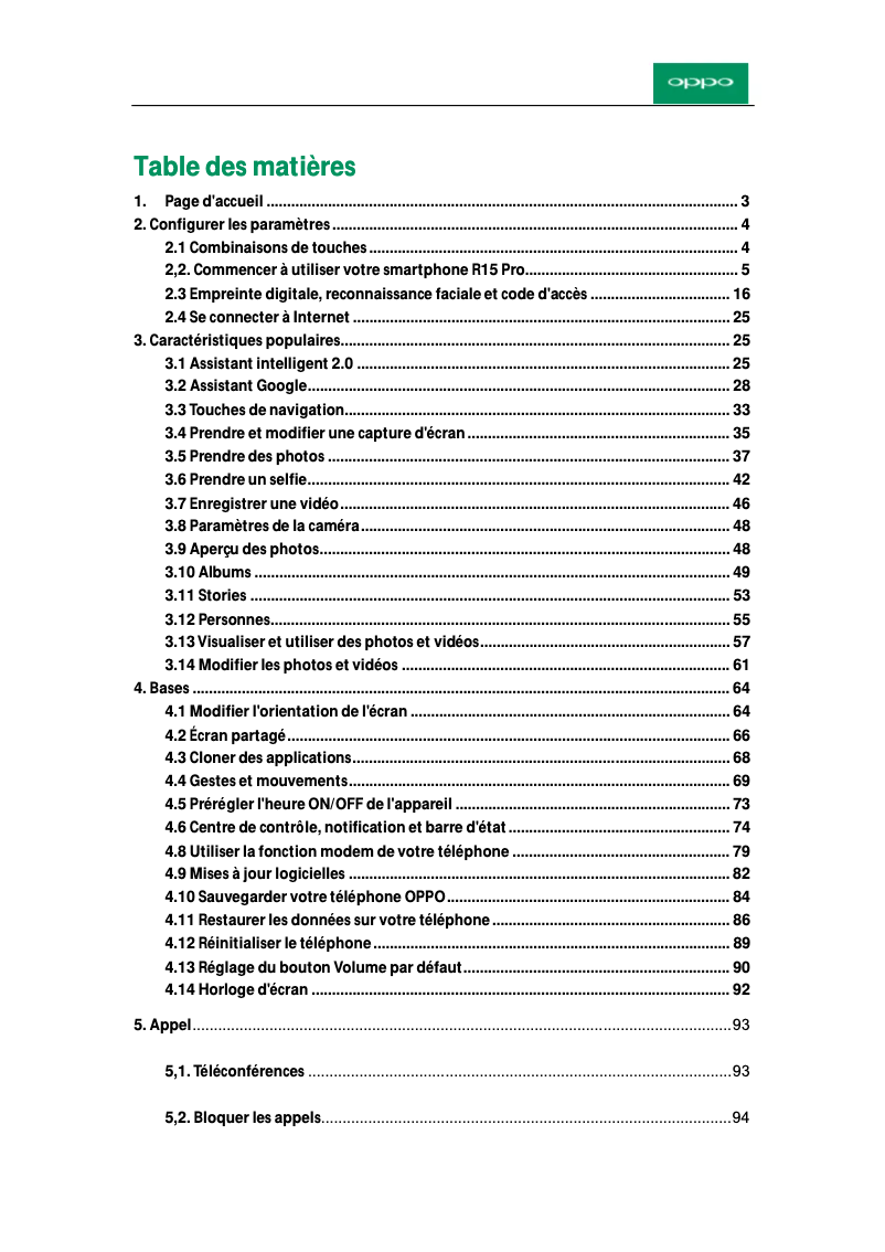 Page 1 de la notice Manuel utilisateur Oppo R15 Pro