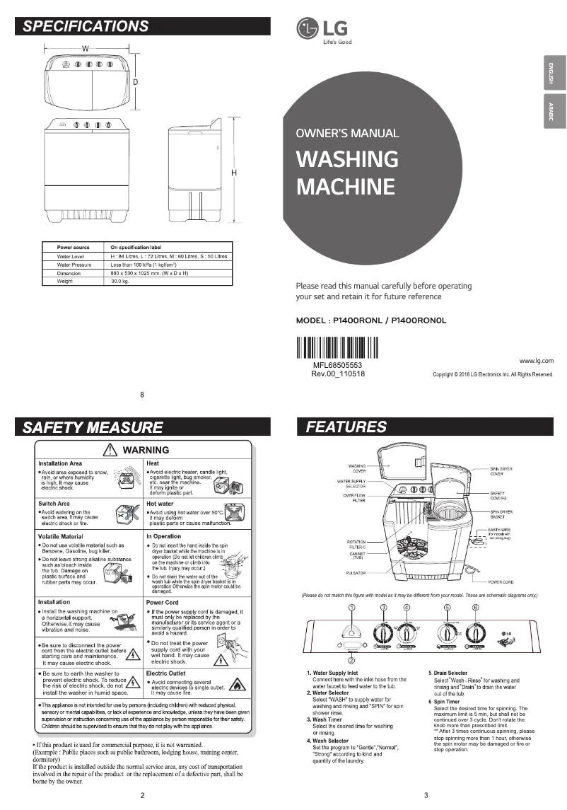 Imagen de la primera página del manual del dispositivo P1400RON0L