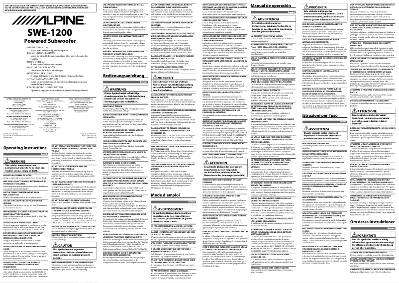 Page n°1 - Manuel utilisateur Alpine SWE-1200