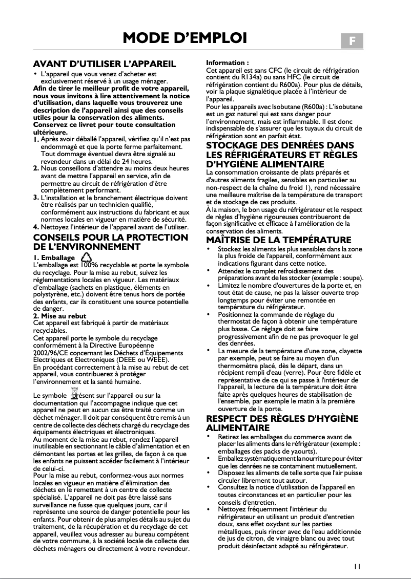 Page n°1 - Manuel utilisateur Bauknecht Kra 175 optima