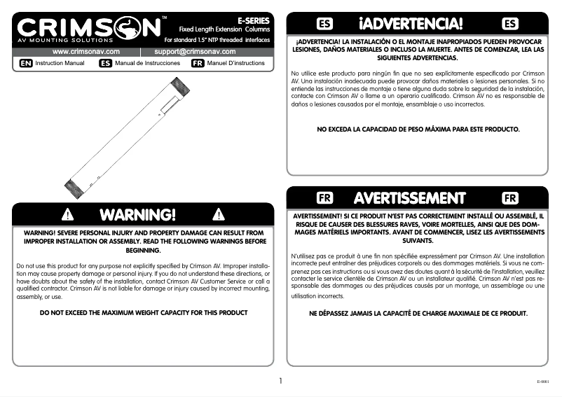 Page n°1 - Manuel utilisateur Crimson E5-BK