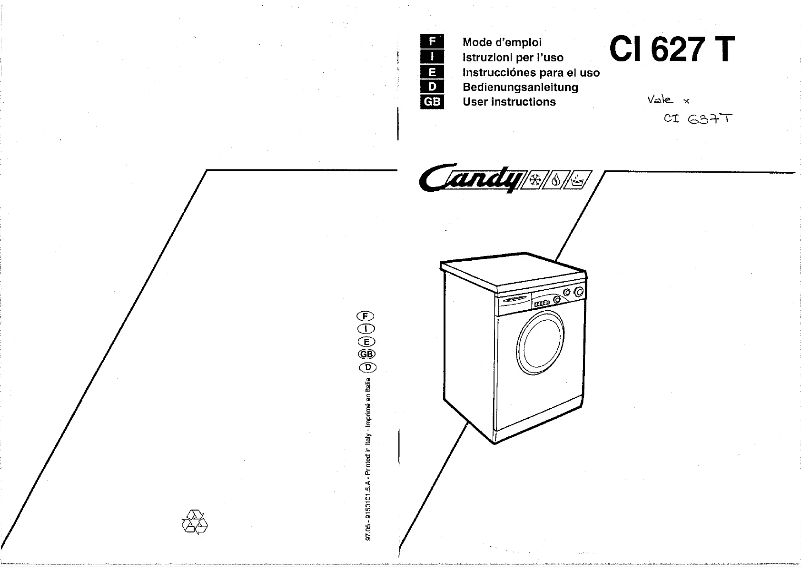 Page n°1 - Manuel utilisateur Candy CI 627 T