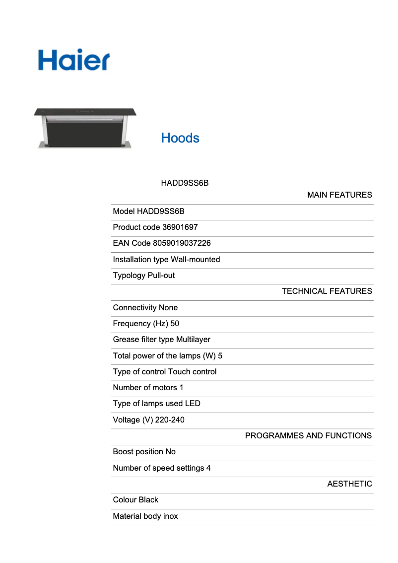 Page 1 de la notice Label énergétique Haier HADD9SS6B