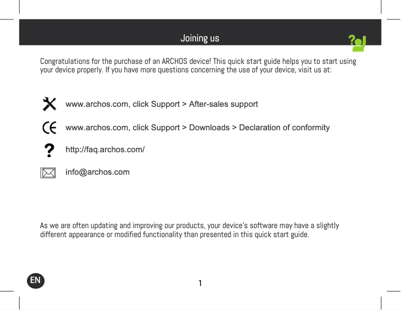 Page 1 de la notice Manuel utilisateur Archos Core 101 3G V7